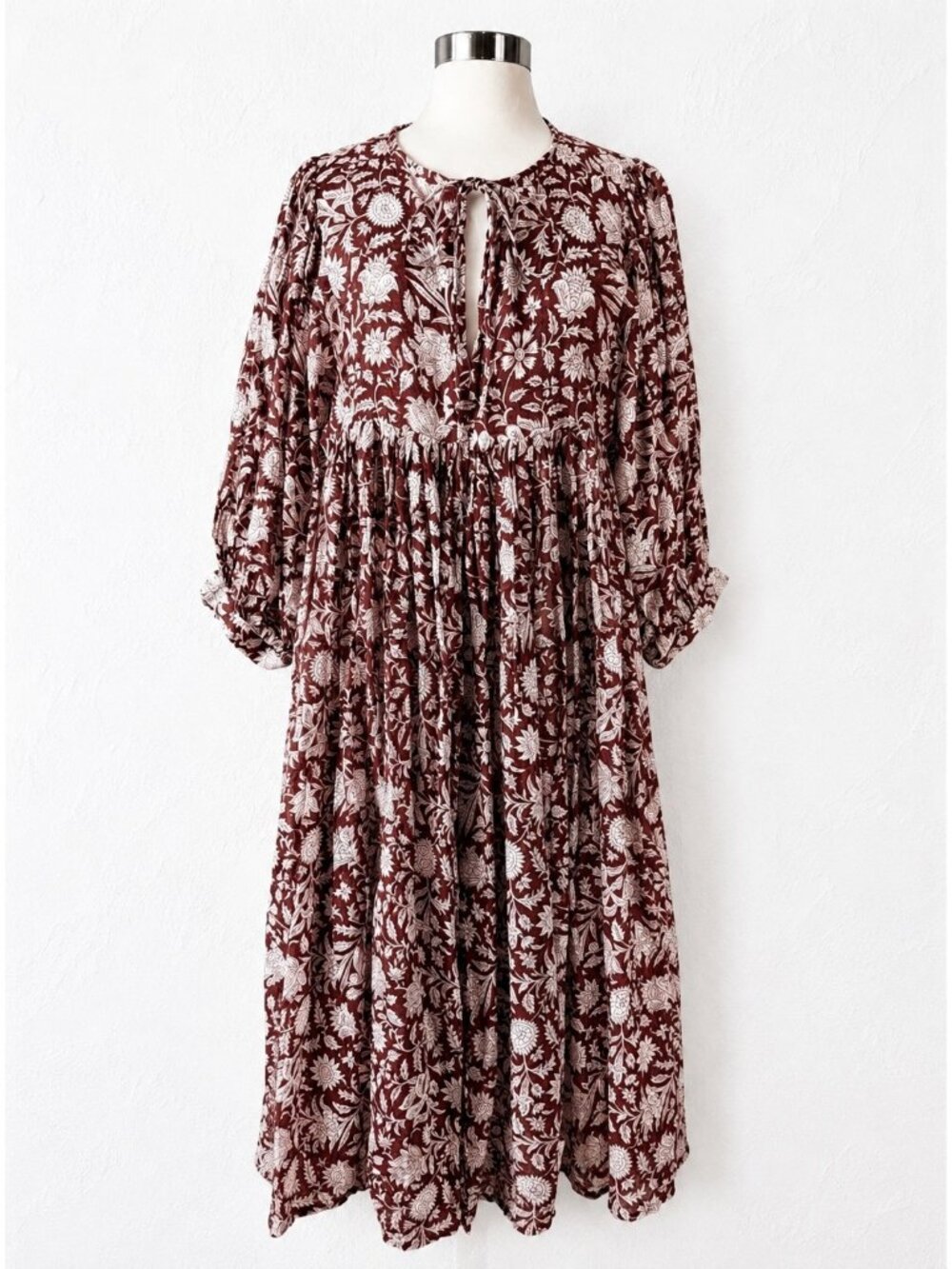 Daughter of India Kyra Midi Dress XL Brown Floral Cotton Boho Cottagecore NWOT